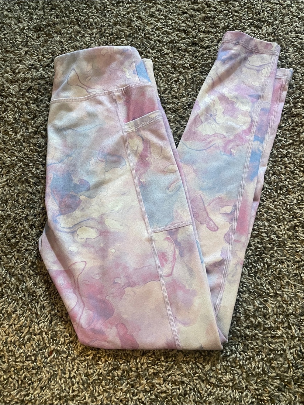tek gear Girls' Pastel Marble Leggings - Pink, Blue & Cream